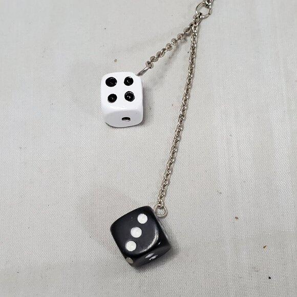 Bijou Silver Chain with Black and White Dice Necklace: - Picture 5 of 7